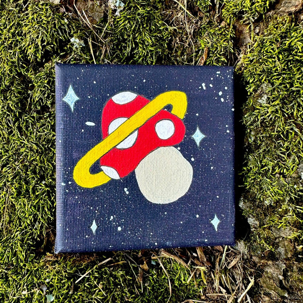 Hand painted mushroom planet.